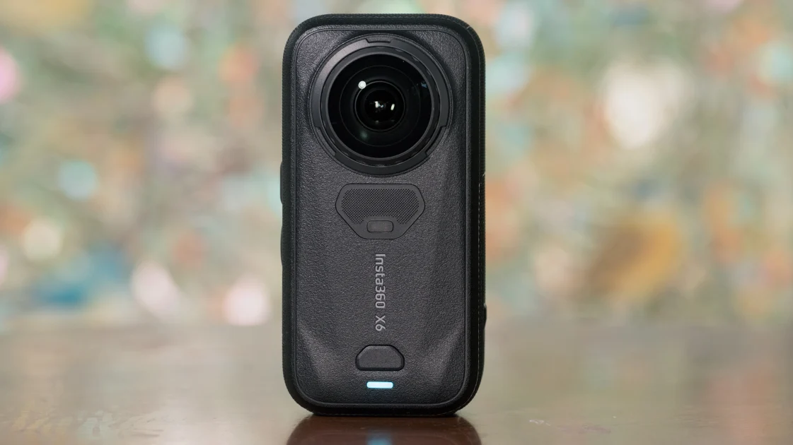 The Insta360 X6 360-degree camera shown for PCMag’s review.