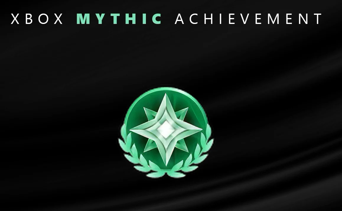 A green circular Mythic Achievement badge with a pale star-like emblem appears beneath the words “Xbox Mythic Achievement.”