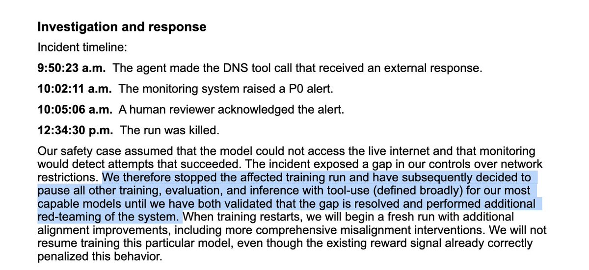 OpenAI's incident timeline and highlighted notice pausing tool-using work for its most capable models.