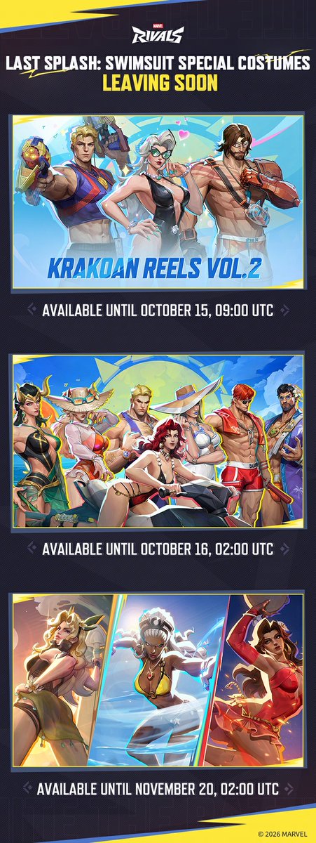 Marvel Rivals artwork promoting select Swimsuit Special costumes