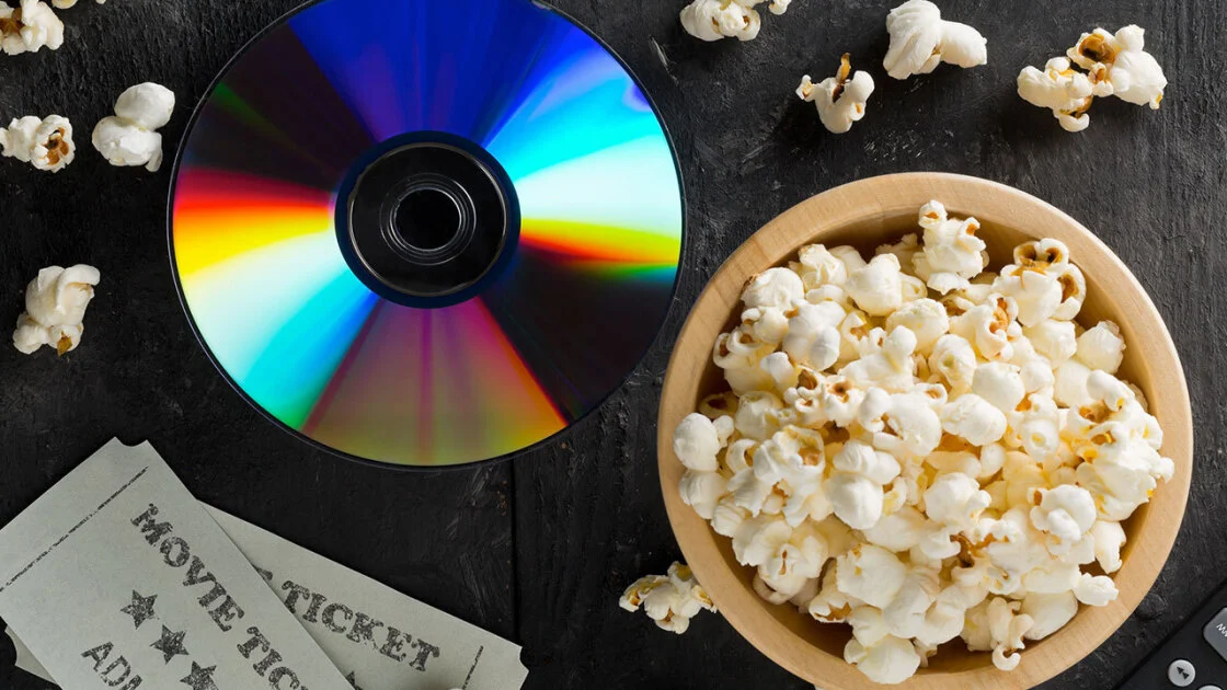 Blu-ray discs and a computer used to build a private digital movie library.