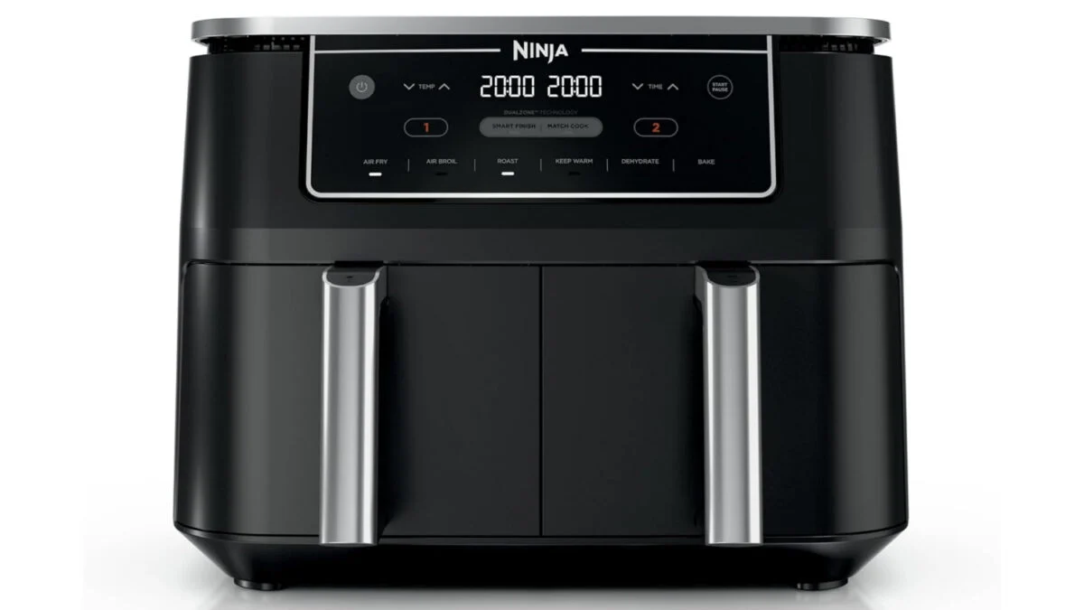 Ninja Foodi 10-quart DualZone air fryer with two cooking baskets.