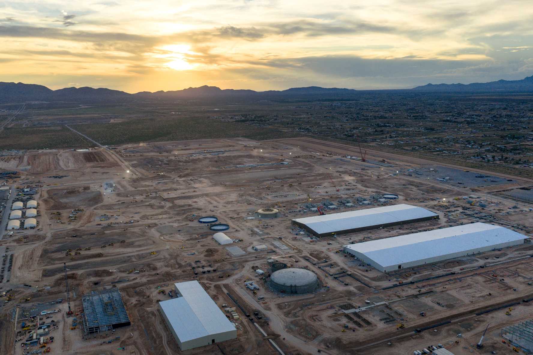 Aerial view of a large Meta data center construction site in El Paso, Texas.