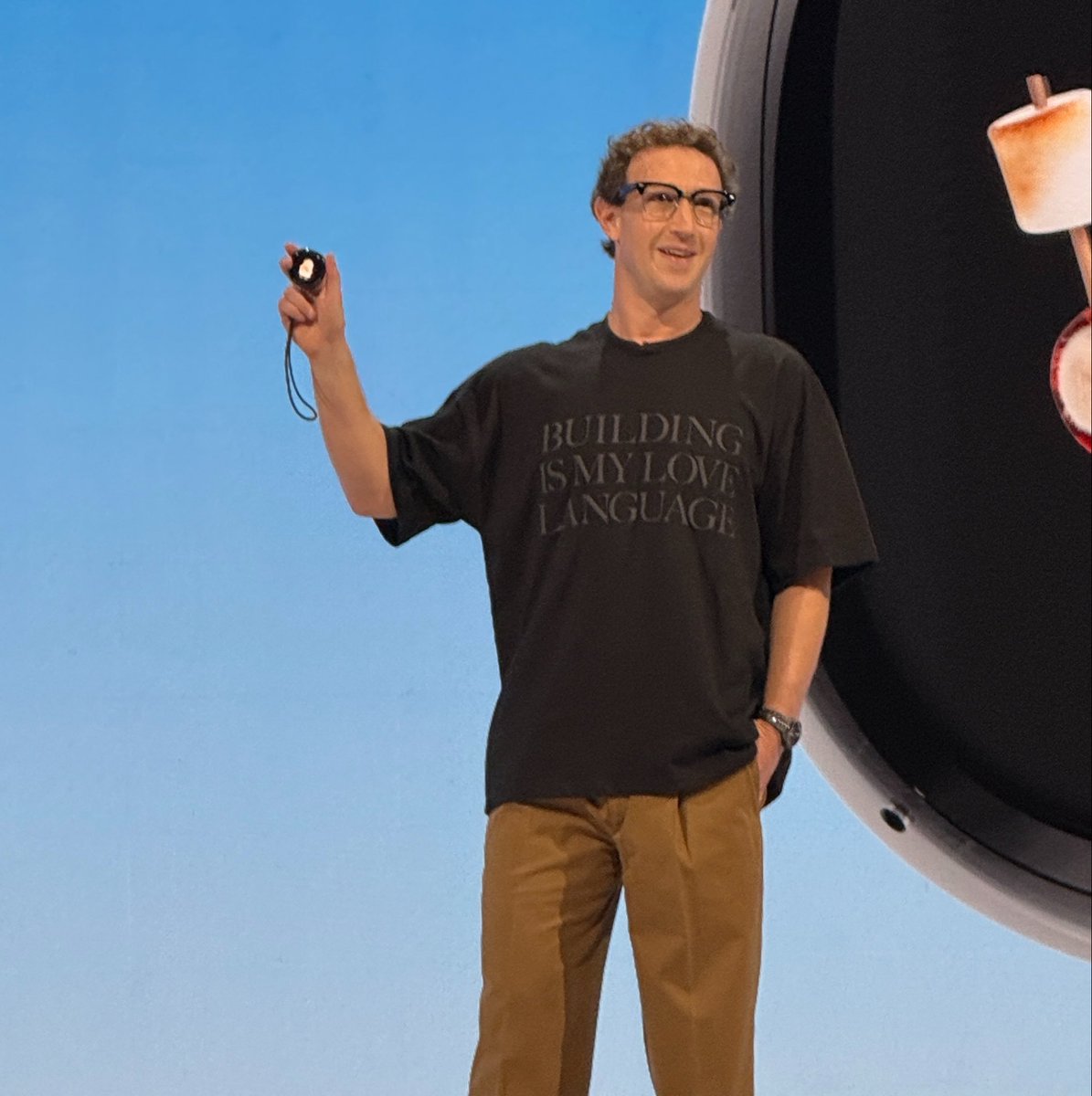 Mark Zuckerberg holds the palm-sized Muse Charm during Meta Connect 2026.