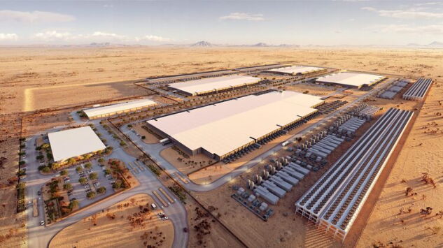 A rendering shows the planned Project Jupiter data center campus in the New Mexico desert.