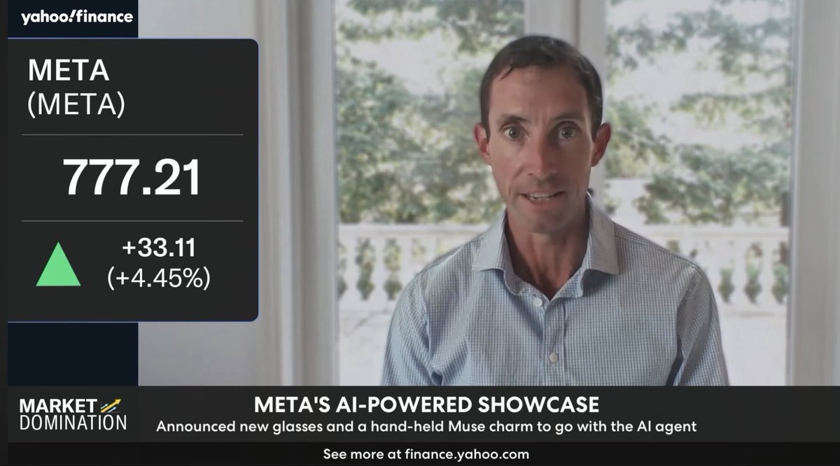 A Yahoo Finance segment discussing Meta's AI products and stock performance.