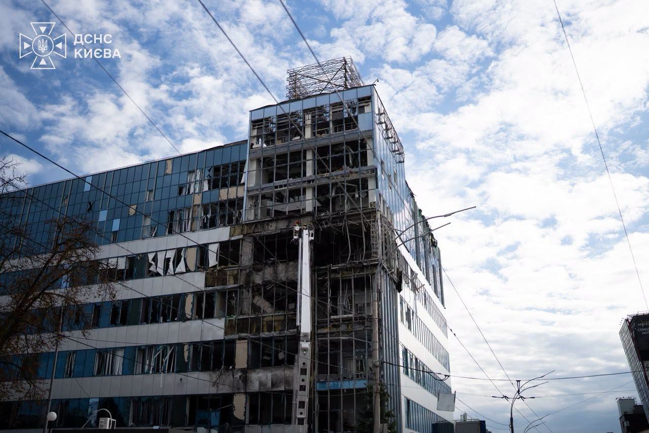Emergency crews respond to damage in Ukraine after a Russian strike.
