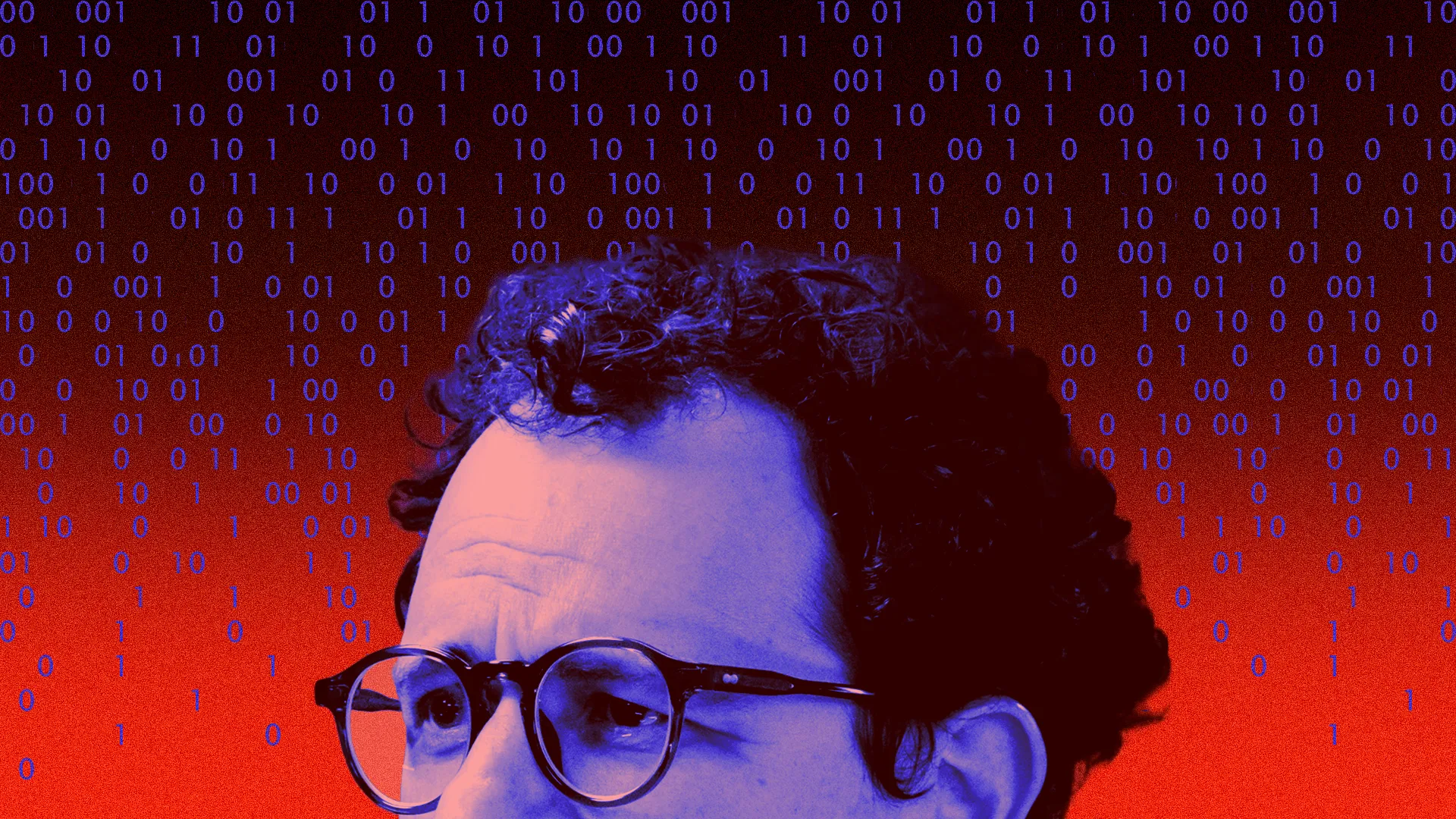 Photo illustration of Anthropic CEO Dario Amodei surrounded by binary code.