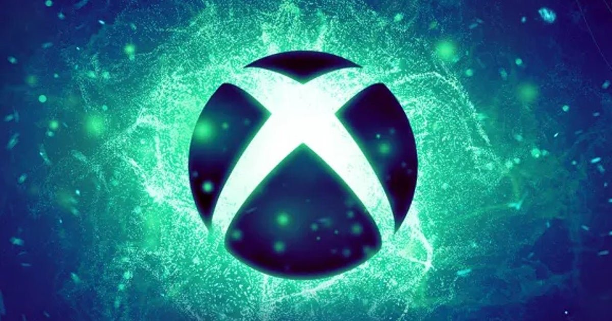 A glowing Xbox logo appears against a blue-green abstract background.