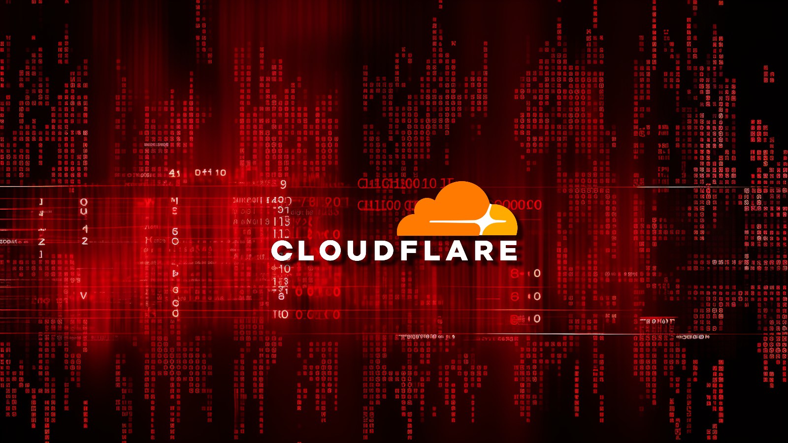 Cloudflare logo displayed against a data-center background.
