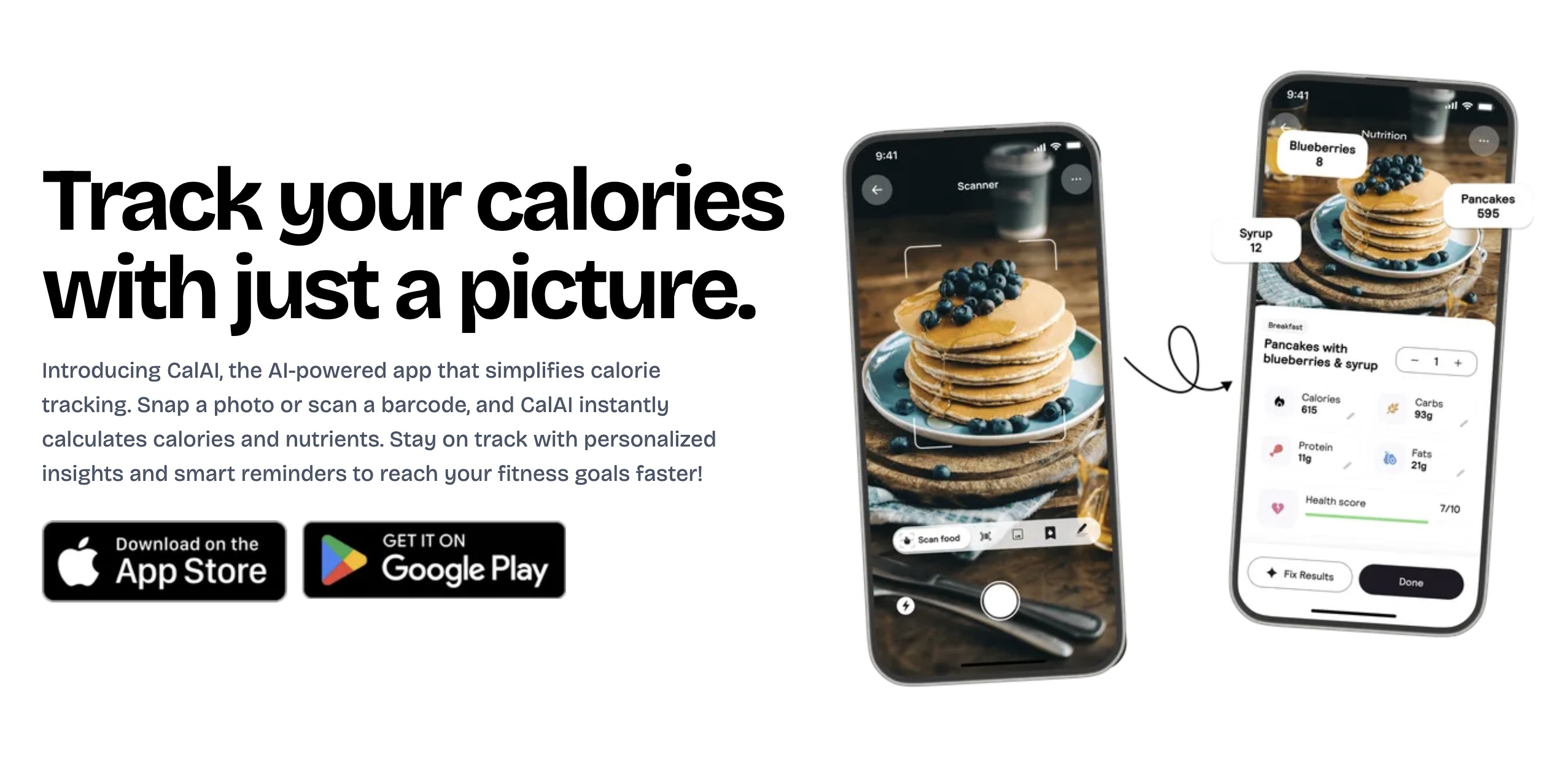 Cal AI promotional artwork for the photo-based nutrition tracking app.