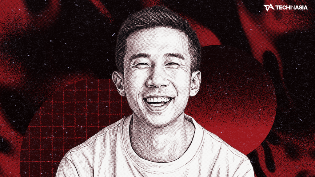 Digital collage featuring Klook co-founder Ethan Lin and travel imagery.