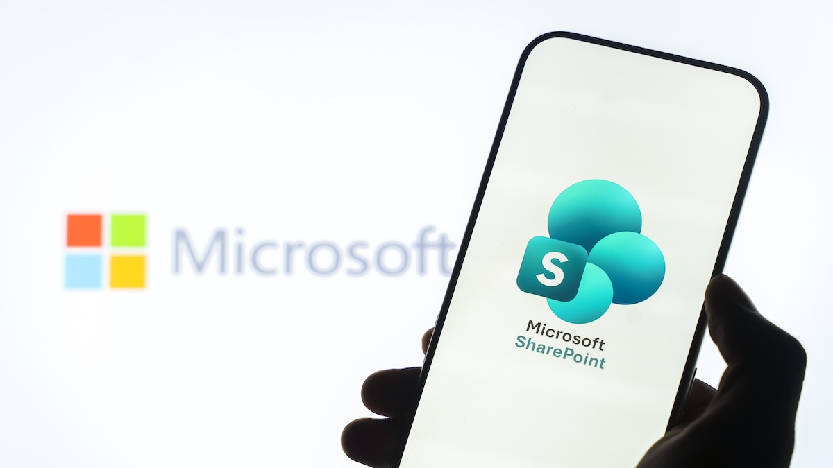 Microsoft SharePoint logo displayed on a computer screen.