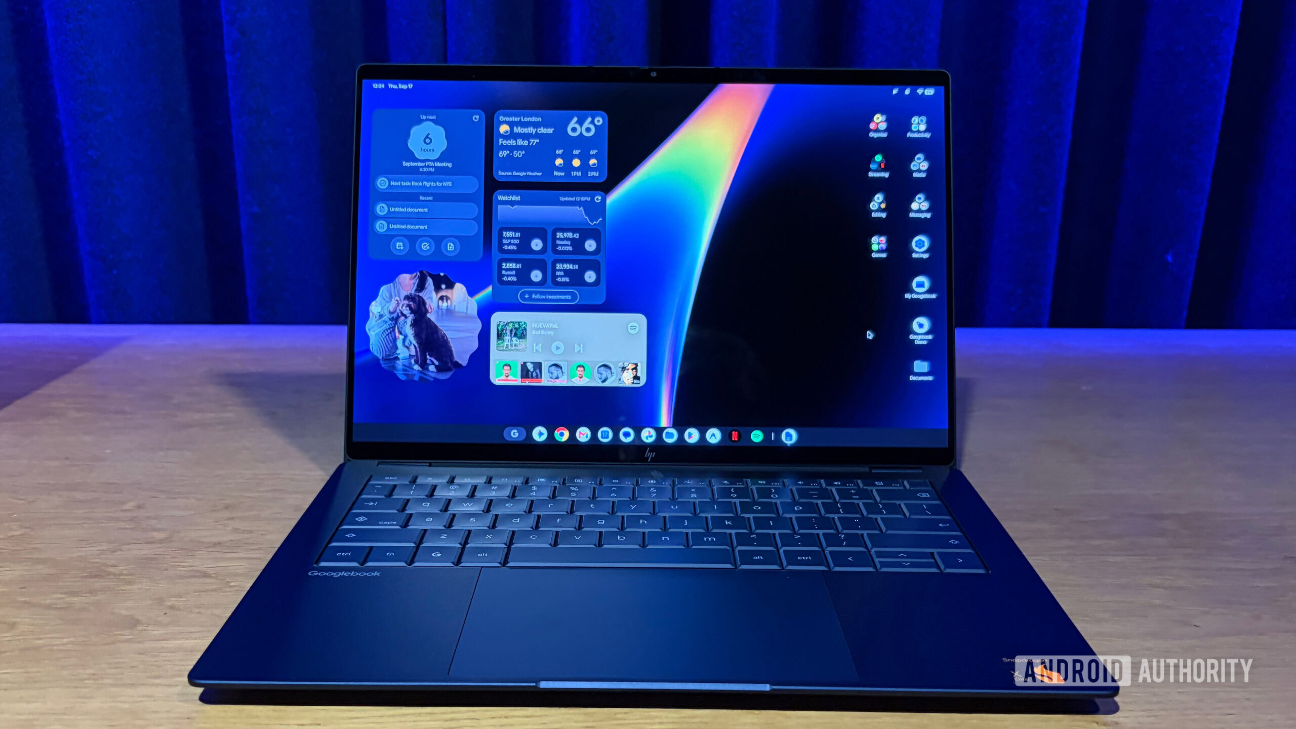 An open HP Googlebook laptop shown in Android Authority's report about its AI features.