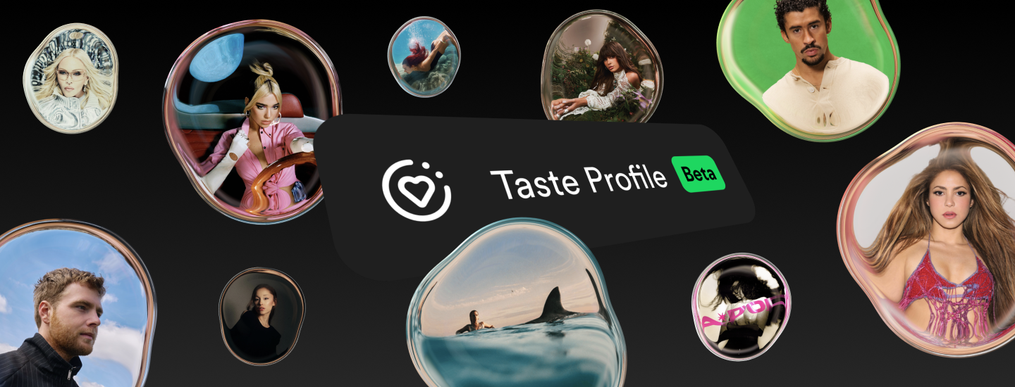 Spotify Taste Profile interface showing a listener’s personalized interests and recommendation controls.