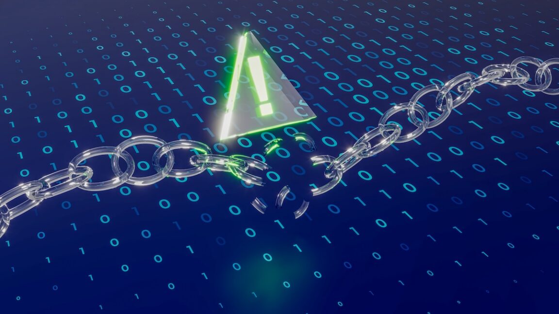 Digital illustration of a broken chain representing an RSA cryptographic attack.