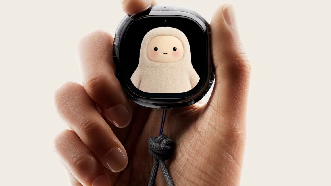 Meta Muse Charm, a small screen-equipped AI device designed for a keychain.